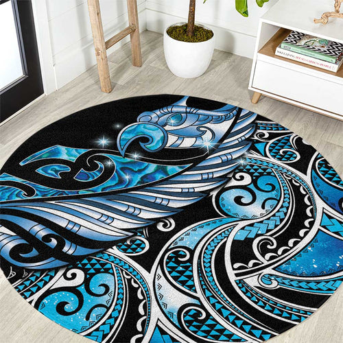 Maori Matariki - Manaia Round Carpet Galaxy Blue Paua Shell
