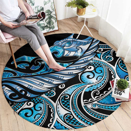 Maori Matariki - Manaia Round Carpet Galaxy Blue Paua Shell