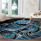 Maori Matariki - Manaia Round Carpet Galaxy Blue Paua Shell