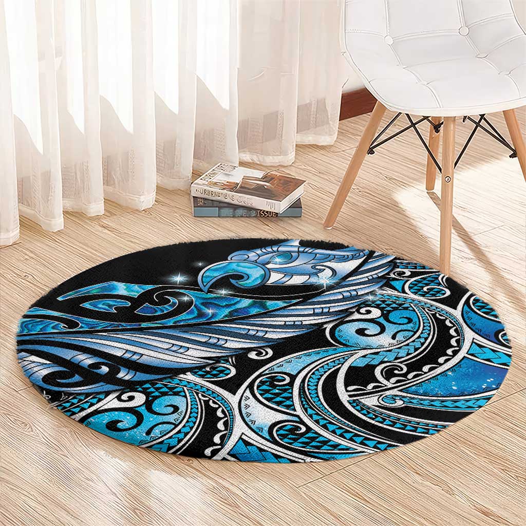 Maori Matariki - Manaia Round Carpet Galaxy Blue Paua Shell