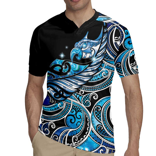 Maori Matariki - Manaia Rugby Jersey Galaxy Blue Paua Shell