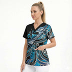 Maori Matariki - Manaia Scrub Top Galaxy Blue Paua Shell
