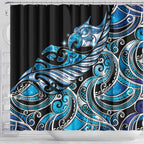 Maori Matariki - Manaia Shower Curtain Galaxy Blue Paua Shell