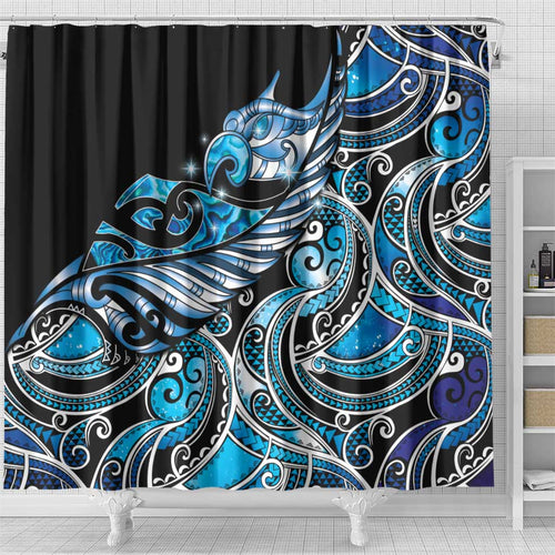 Maori Matariki - Manaia Shower Curtain Galaxy Blue Paua Shell