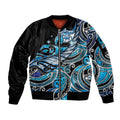 Maori Matariki - Manaia Sleeve Zip Bomber Jacket Galaxy Blue Paua Shell