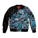 Maori Matariki - Manaia Sleeve Zip Bomber Jacket Galaxy Blue Paua Shell