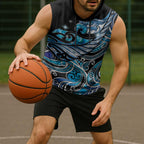 Maori Matariki - Manaia Sleeveless Hoodie Galaxy Blue Paua Shell