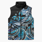 Maori Matariki - Manaia Sleeveless Puffer Jacket Galaxy Blue Paua Shell