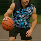 Maori Matariki - Manaia Sleeveless Zip Hoodie Galaxy Blue Paua Shell