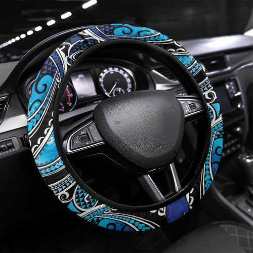 Maori Matariki - Manaia Steering Wheel Cover Galaxy Blue Paua Shell