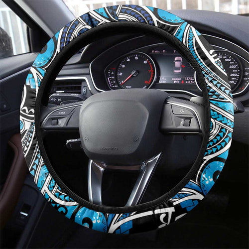 Maori Matariki - Manaia Steering Wheel Cover Galaxy Blue Paua Shell