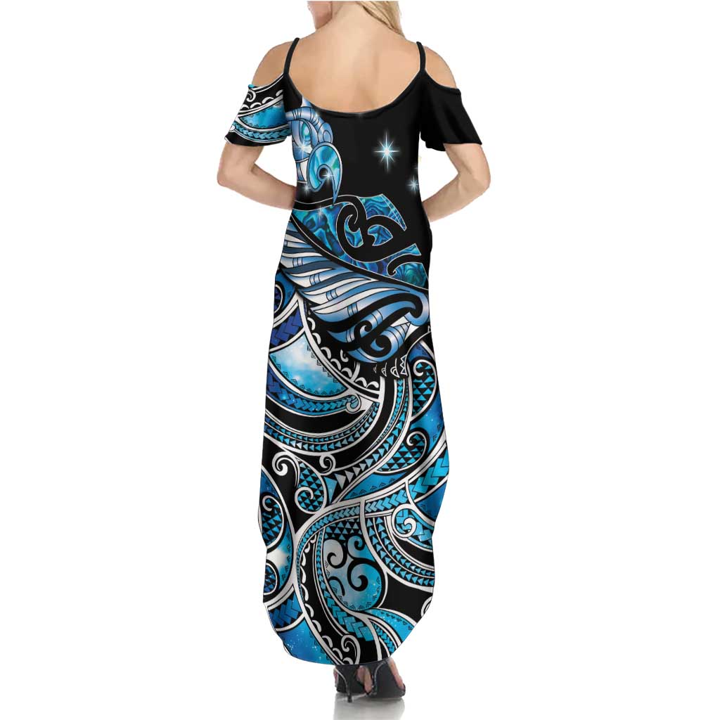 Maori Matariki - Manaia Summer Maxi Dress Galaxy Blue Paua Shell