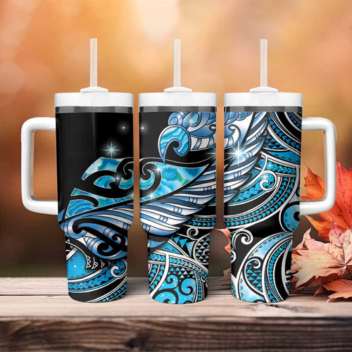 Maori Matariki - Manaia Tumbler With Handle Galaxy Blue Paua Shell