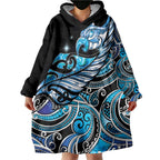 Maori Matariki - Manaia Wearable Blanket Hoodie Galaxy Blue Paua Shell