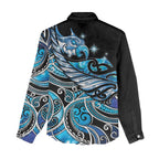 Maori Matariki - Manaia Women Casual Shirt Galaxy Blue Paua Shell