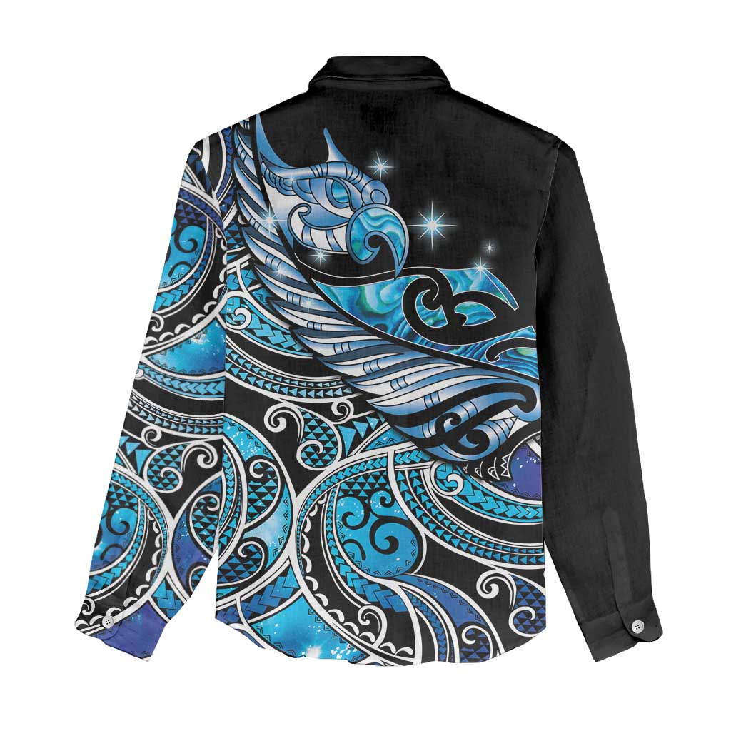 Maori Matariki - Manaia Women Casual Shirt Galaxy Blue Paua Shell