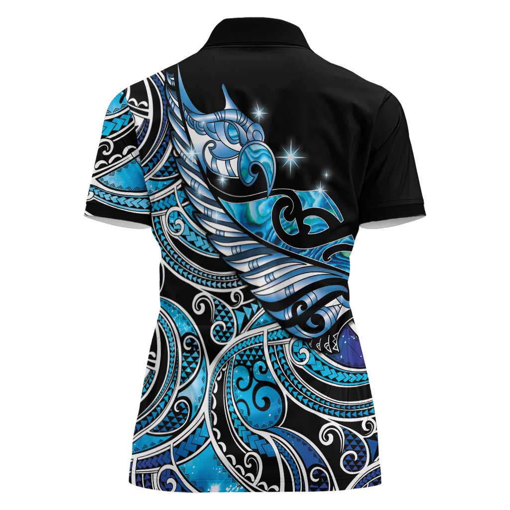 Maori Matariki - Manaia Women Polo Shirt Galaxy Blue Paua Shell