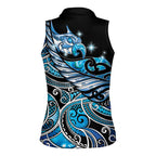 Maori Matariki - Manaia Women Sleeveless Polo Shirt Galaxy Blue Paua Shell