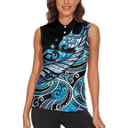 Maori Matariki - Manaia Women Sleeveless Polo Shirt Galaxy Blue Paua Shell