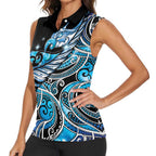 Maori Matariki - Manaia Women Sleeveless Polo Shirt Galaxy Blue Paua Shell