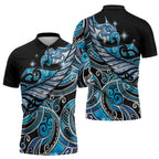 Maori Matariki - Manaia Zipper Polo Shirt Galaxy Blue Paua Shell