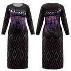 Aotearoa Maori Ngati Porou Iwi Couples Matching Long Sleeve Bodycon Dress and Hawaiian Shirt Korowai Tukutuku Kaokao Motifs