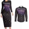 Aotearoa Maori Ngati Porou Iwi Couples Matching Long Sleeve Bodycon Dress and Long Sleeve Button Shirt Korowai Tukutuku Kaokao Motifs