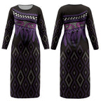 Aotearoa Maori Ngati Porou Iwi Couples Matching Long Sleeve Bodycon Dress and Long Sleeve Button Shirt Korowai Tukutuku Kaokao Motifs