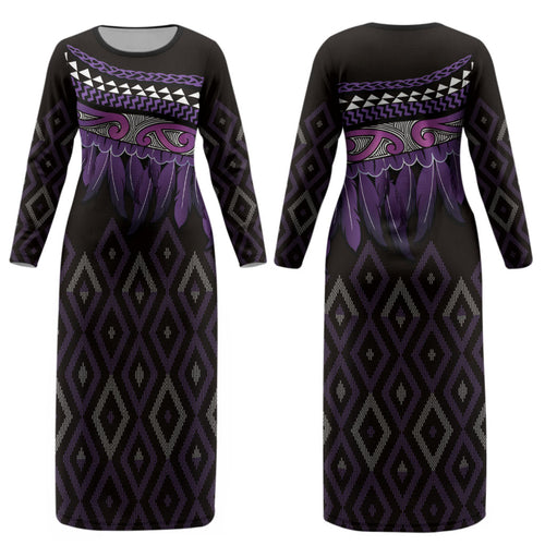Aotearoa Maori Ngati Porou Iwi Couples Matching Long Sleeve Bodycon Dress and Long Sleeve Button Shirt Korowai Tukutuku Kaokao Motifs