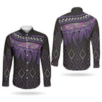 Aotearoa Maori Ngati Porou Iwi Couples Matching Mermaid Dress and Long Sleeve Button Shirt Korowai Tukutuku Kaokao Motifs