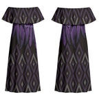 Aotearoa Maori Ngati Porou Iwi Couples Matching Off Shoulder Maxi Dress and Hawaiian Shirt Korowai Tukutuku Kaokao Motifs