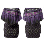 Aotearoa Maori Ngati Porou Iwi Couples Matching Off Shoulder Short Dress and Hawaiian Shirt Korowai Tukutuku Kaokao Motifs