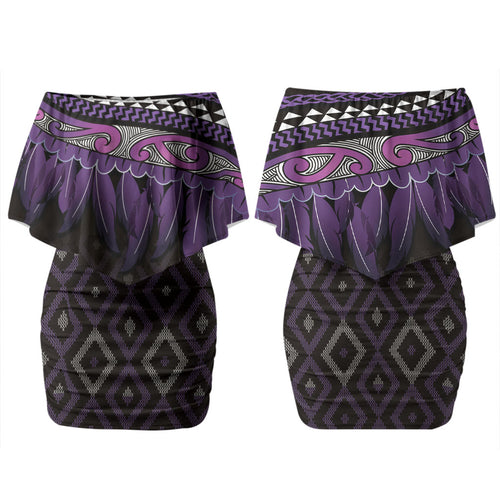 Aotearoa Maori Ngati Porou Iwi Couples Matching Off Shoulder Short Dress and Hawaiian Shirt Korowai Tukutuku Kaokao Motifs