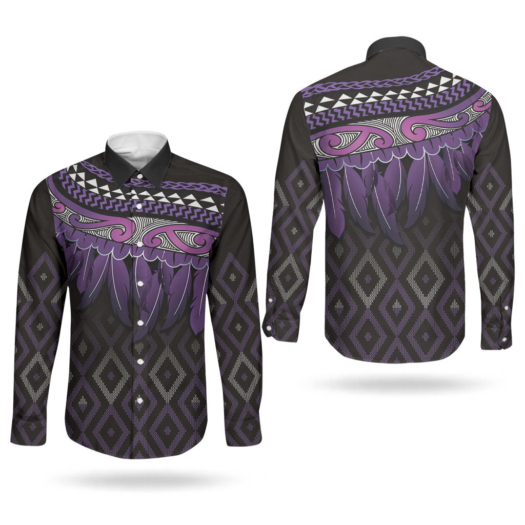 Aotearoa Maori Ngati Porou Iwi Couples Matching Off Shoulder Short Dress and Long Sleeve Button Shirt Korowai Tukutuku Kaokao Motifs