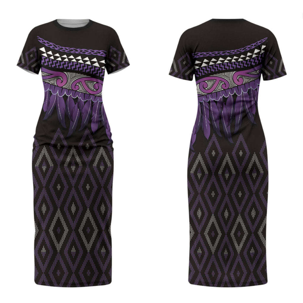 Aotearoa Maori Ngati Porou Iwi Couples Matching Short Sleeve Bodycon Dress and Hawaiian Shirt Korowai Tukutuku Kaokao Motifs