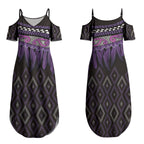 Aotearoa Maori Ngati Porou Iwi Couples Matching Summer Maxi Dress and Long Sleeve Button Shirt Korowai Tukutuku Kaokao Motifs