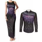Aotearoa Maori Ngati Porou Iwi Couples Matching Tank Maxi Dress and Long Sleeve Button Shirt Korowai Tukutuku Kaokao Motifs
