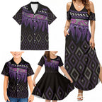 Aotearoa Maori Ngati Porou Iwi Family Matching Summer Maxi Dress and Hawaiian Shirt Korowai Tukutuku Kaokao Motifs