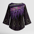 Aotearoa Maori Ngati Porou Iwi Kimono Sleeve Blouse Korowai Tukutuku Kaokao Motifs