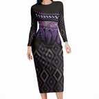 Aotearoa Maori Ngati Porou Iwi Long Sleeve Bodycon Dress Korowai Tukutuku Kaokao Motifs