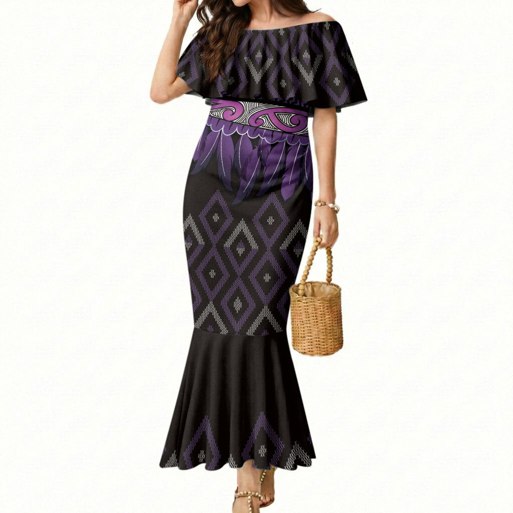 Aotearoa Maori Ngati Porou Iwi Mermaid Dress Korowai Tukutuku Kaokao Motifs