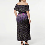 Aotearoa Maori Ngati Porou Iwi Off Shoulder Maxi Dress Korowai Tukutuku Kaokao Motifs