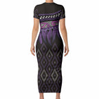 Aotearoa Maori Ngati Porou Iwi Short Sleeve Bodycon Dress Korowai Tukutuku Kaokao Motifs