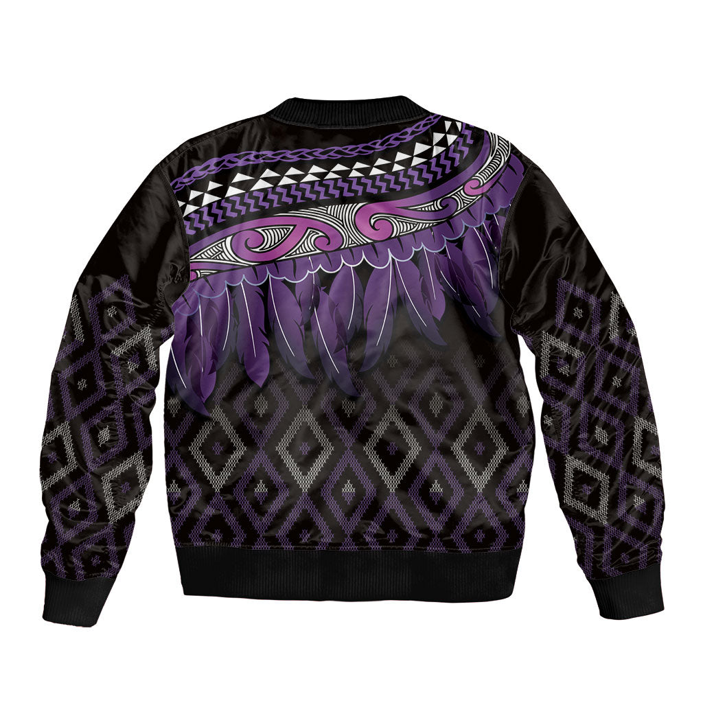 Aotearoa Maori Ngati Porou Iwi Sleeve Zip Bomber Jacket Korowai Tukutuku Kaokao Motifs