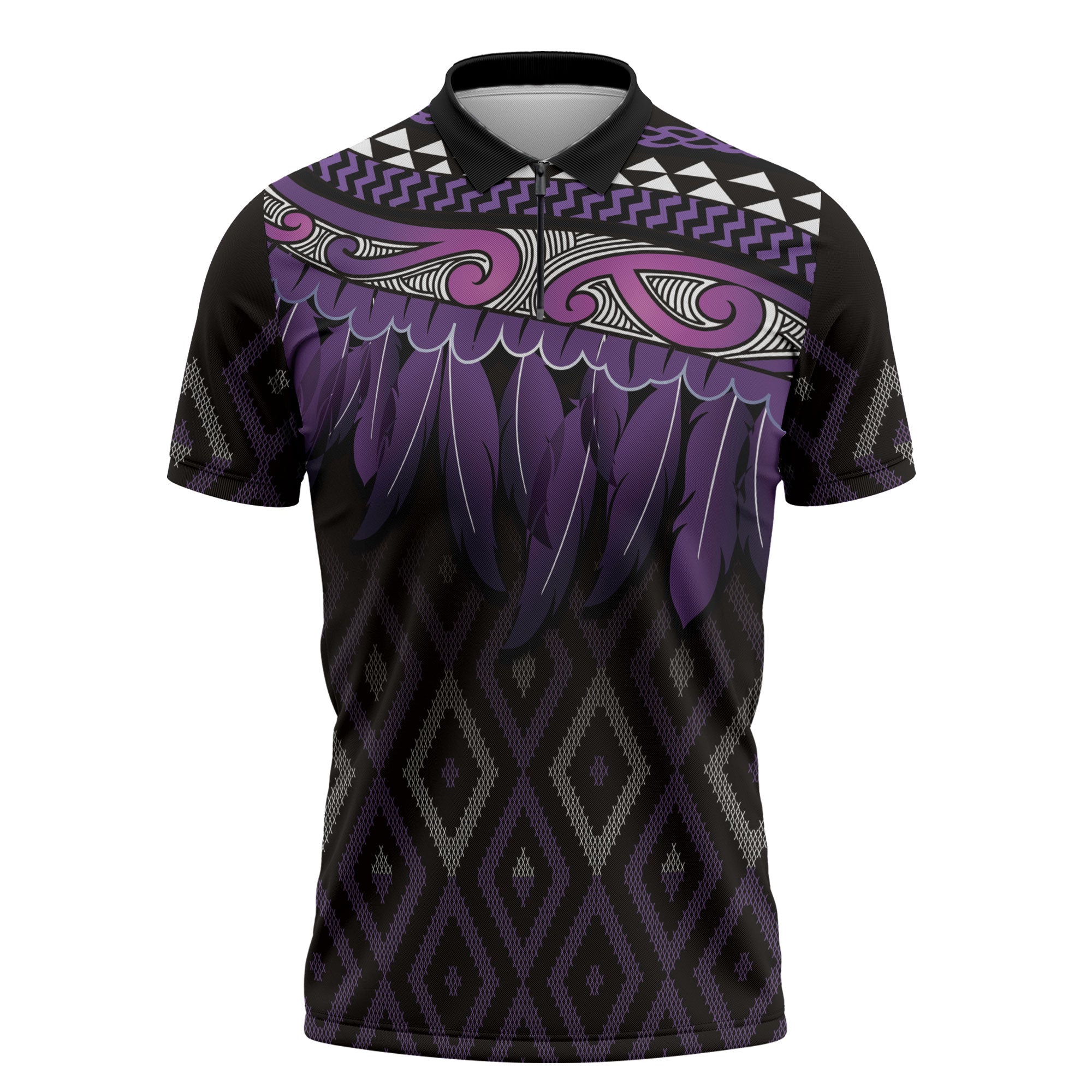 Aotearoa Maori Ngati Porou Iwi Zipper Polo Shirt Korowai Tukutuku Kaokao Motifs