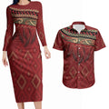 Aotearoa Maori Waikato Tainui Iwi Couples Matching Long Sleeve Bodycon Dress and Hawaiian Shirt Korowai Tukutuku Kaokao Motifs