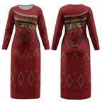 Aotearoa Maori Waikato Tainui Iwi Couples Matching Long Sleeve Bodycon Dress and Hawaiian Shirt Korowai Tukutuku Kaokao Motifs