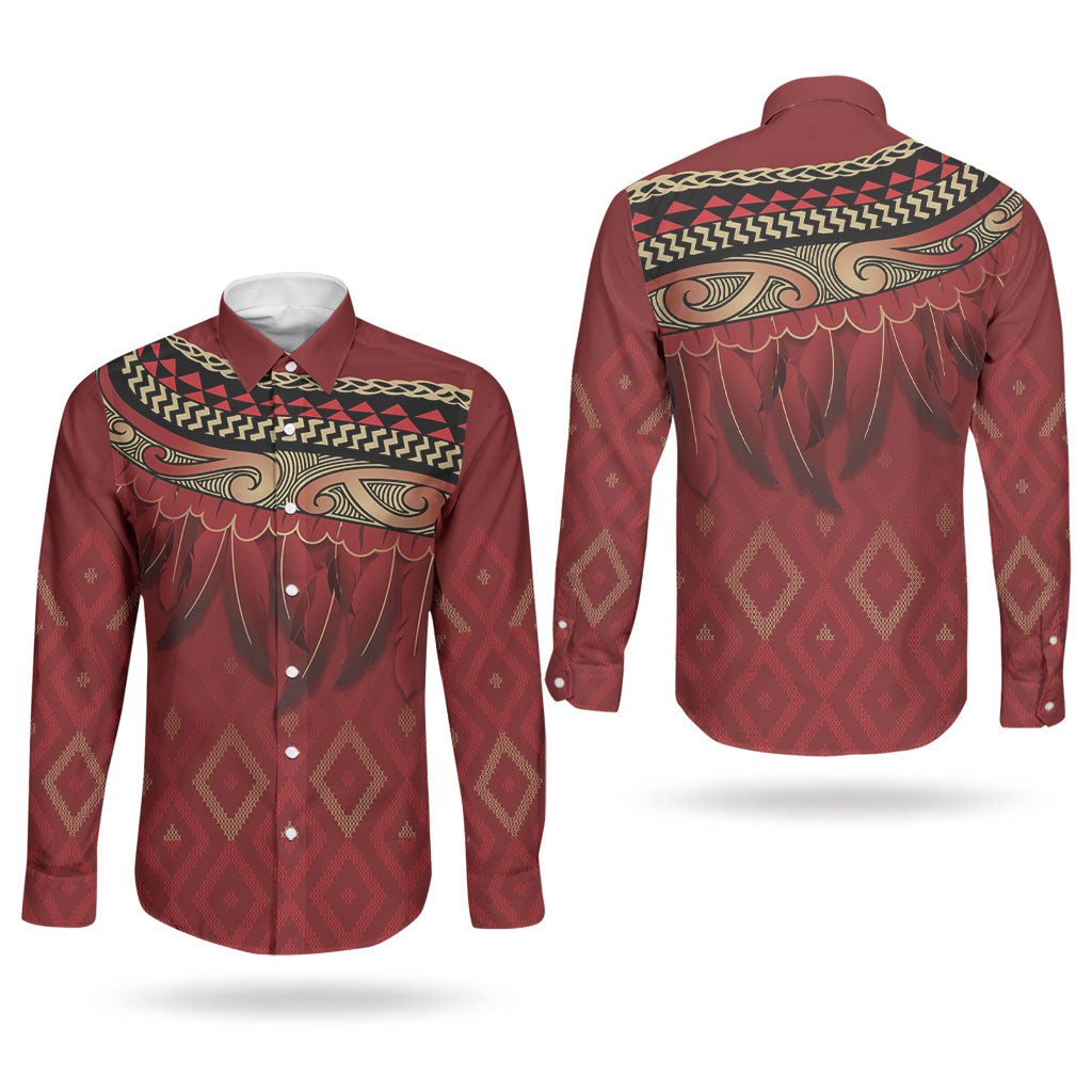 Aotearoa Maori Waikato Tainui Iwi Couples Matching Long Sleeve Bodycon Dress and Long Sleeve Button Shirt Korowai Tukutuku Kaokao Motifs