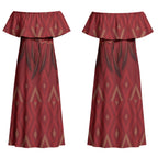 Aotearoa Maori Waikato Tainui Iwi Couples Matching Off Shoulder Maxi Dress and Hawaiian Shirt Korowai Tukutuku Kaokao Motifs