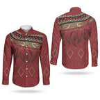 Aotearoa Maori Waikato Tainui Iwi Couples Matching Off Shoulder Maxi Dress and Long Sleeve Button Shirt Korowai Tukutuku Kaokao Motifs